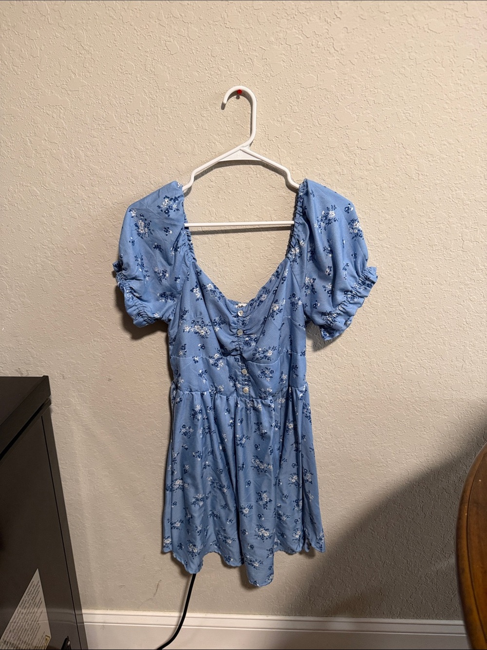 Charlotte Russe Light Blue Floral Puff-Sleeve Mini Dress